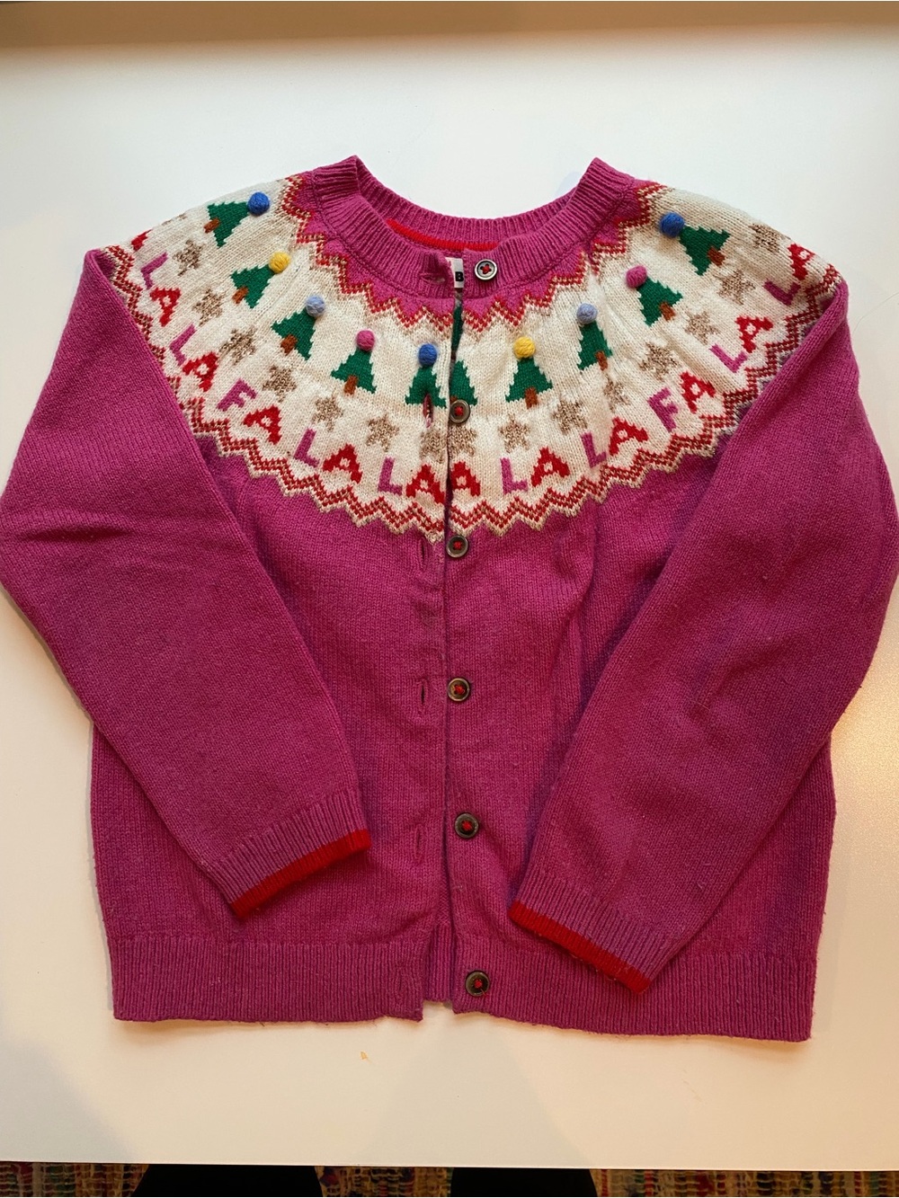 Mini Boden Holiday pom-pom festive fairisle cardigan - Size 6-7